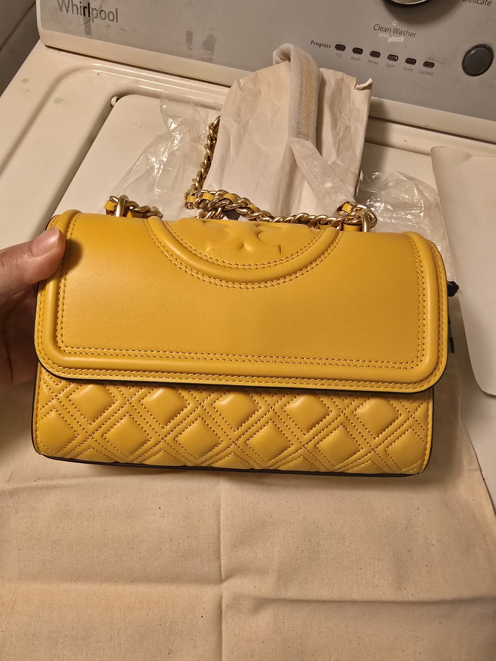 Tory Burch Small Fleming Yellow Quilted Chain  Shoulder Bag